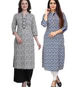 Grey printed cotton ethnic-kurtis