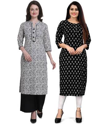 Grey printed cotton ethnic-kurtis 1