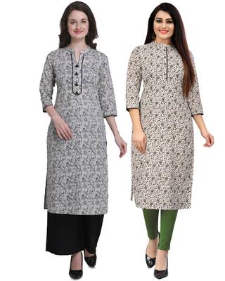 Grey printed cotton ethnic-kurtis 1