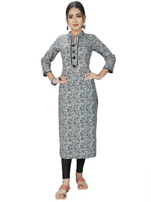 Grey printed cotton ethnic-kurtis 2