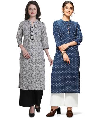 Grey printed cotton ethnic-kurtis 1