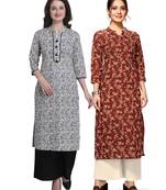 Grey printed cotton ethnic-kurtis