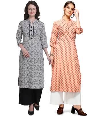 Grey printed cotton ethnic-kurtis 1