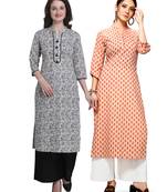 Grey printed cotton ethnic-kurtis