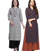 Grey printed cotton ethnic-kurtis