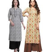 Grey printed cotton ethnic-kurtis