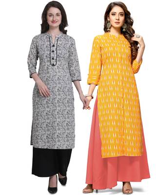 Grey printed cotton ethnic-kurtis 1