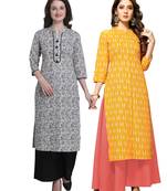Grey printed cotton ethnic-kurtis
