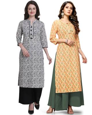 Grey printed cotton ethnic-kurtis 1