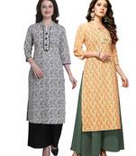 Grey printed cotton ethnic-kurtis