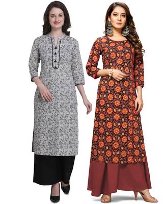 Grey printed cotton ethnic-kurtis 1