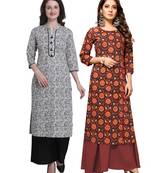 Grey printed cotton ethnic-kurtis