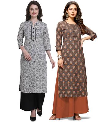 Grey printed cotton ethnic-kurtis 1