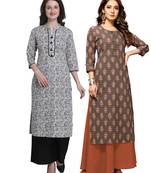 Grey printed cotton ethnic-kurtis