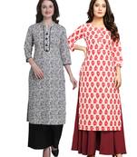 Grey printed cotton ethnic-kurtis