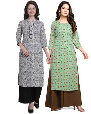 Grey printed cotton ethnic-kurtis 1