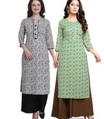 Grey printed cotton ethnic-kurtis