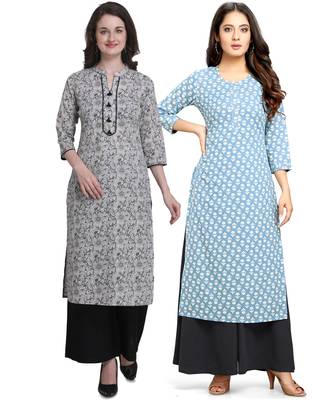 Grey printed cotton ethnic-kurtis 1