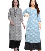 Grey printed cotton ethnic-kurtis