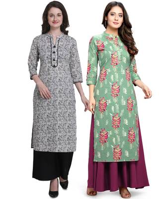 Grey printed cotton ethnic-kurtis 1