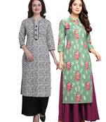 Grey printed cotton ethnic-kurtis