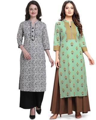 Grey printed cotton ethnic-kurtis 1