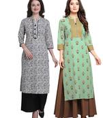 Grey printed cotton ethnic-kurtis