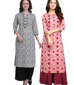 Grey printed cotton ethnic-kurtis