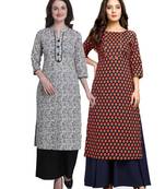 Grey printed cotton ethnic-kurtis