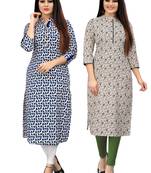 Off-white printed cotton ethnic-kurtis