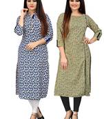 Off-white printed cotton ethnic-kurtis