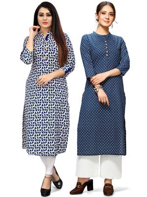 Off-white printed cotton ethnic-kurtis 1