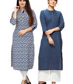 Off-white printed cotton ethnic-kurtis