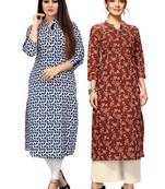 Off-white printed cotton ethnic-kurtis