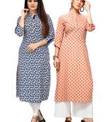Off-white printed cotton ethnic-kurtis