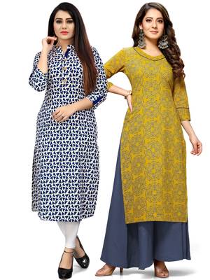 Off-white printed cotton ethnic-kurtis 1