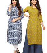 Off-white printed cotton ethnic-kurtis