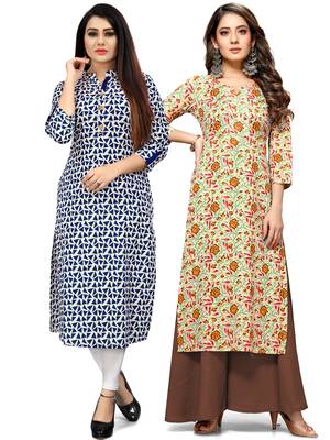 Off-white printed cotton ethnic-kurtis 1