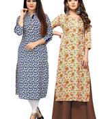 Off-white printed cotton ethnic-kurtis