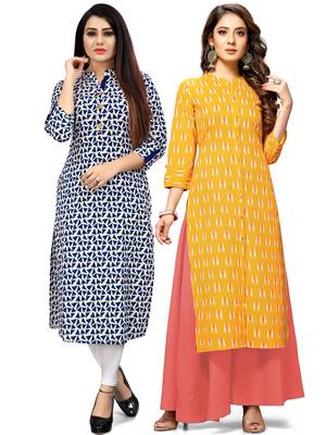 Off-white printed cotton ethnic-kurtis 1