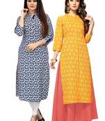 Off-white printed cotton ethnic-kurtis