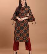 Women Grey Chanderi Silk Printed Straight Kurta with Palazzos