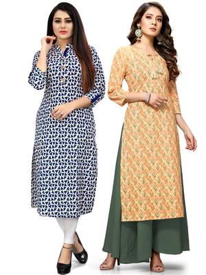 Off-white printed cotton ethnic-kurtis 1
