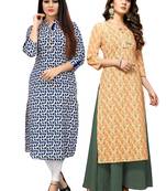 Off-white printed cotton ethnic-kurtis