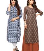 Off-white printed cotton ethnic-kurtis