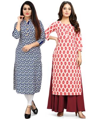 Off-white printed cotton ethnic-kurtis 1