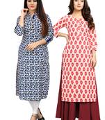 Off-white printed cotton ethnic-kurtis