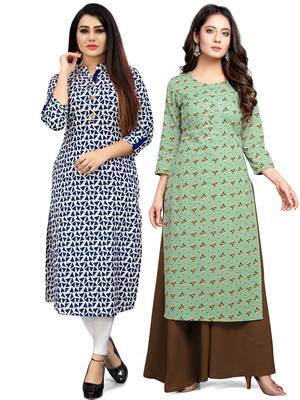 Off-white printed cotton ethnic-kurtis 1
