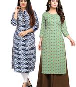 Off-white printed cotton ethnic-kurtis