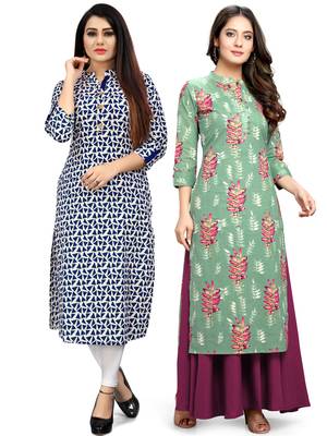 Off-white printed cotton ethnic-kurtis 1